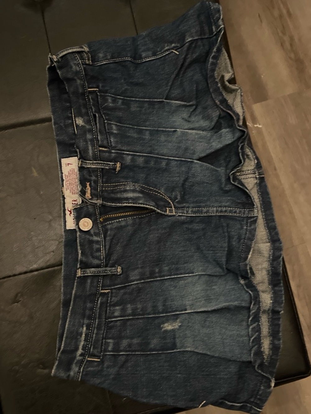 Hollister Dark Blue Denim Pleated Jean Shorts